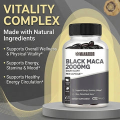 Ardor™ Black Maca 2000mg supplement bottle, vitality complex label on front