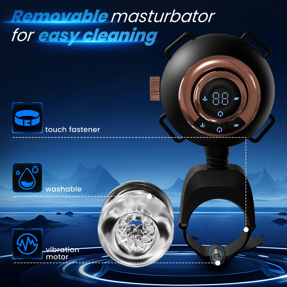 Ardor™ Forge Trainer black cordless masturbator with rose-gold control dial and straps