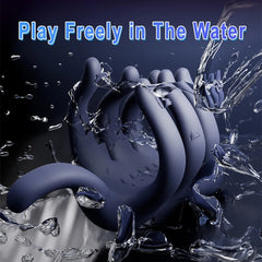 Dark navy silicone hand trainer with water splashes and visible finger grips