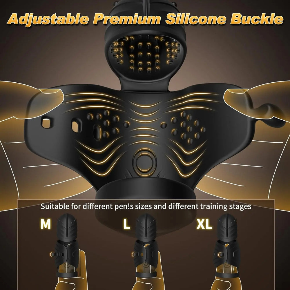 Black silicone buckle with gold dotted massage pads and curved support band