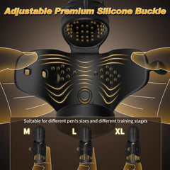 Black silicone buckle with gold dotted massage pads and curved support band