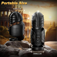 Black portable male trainer, closed and side-view with textured vibration pads