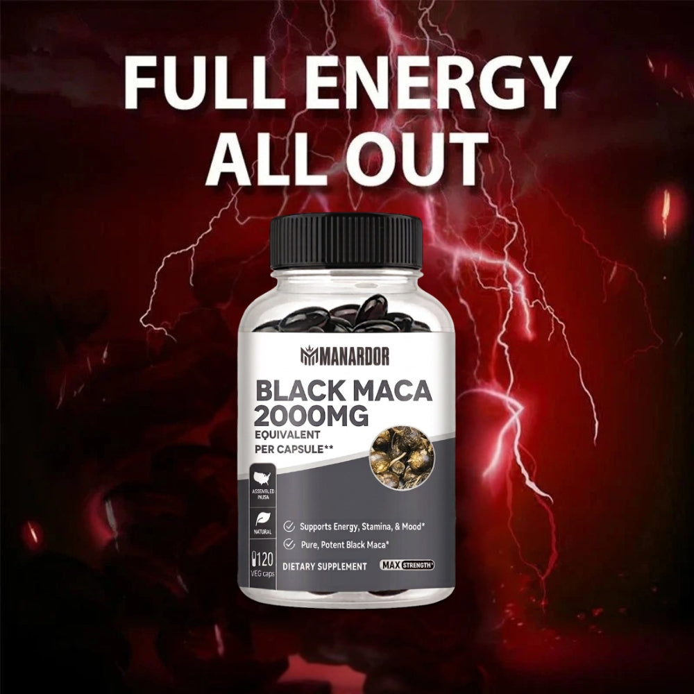 Ardor™ Black Maca 2000mg supplement bottle with dark cap and front label