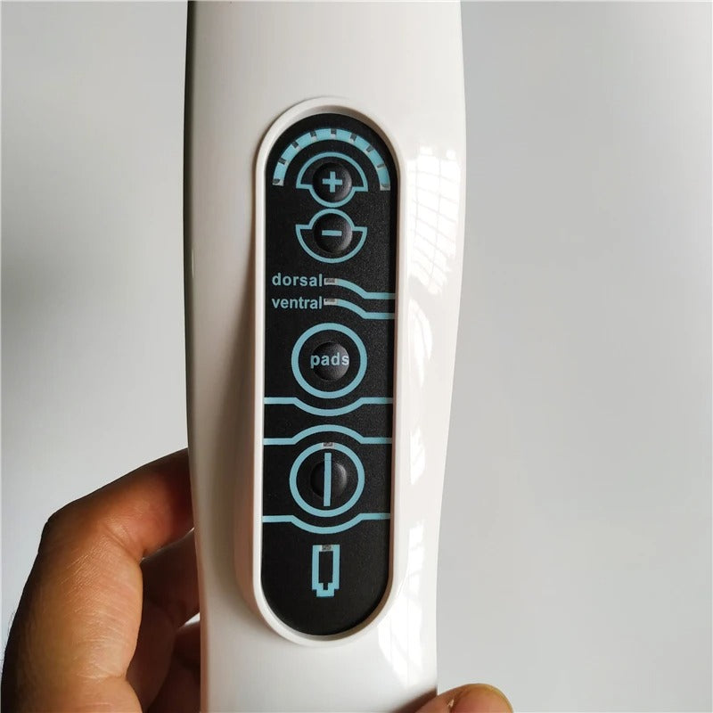 White reflex stimulator control panel with glowing blue interface icons