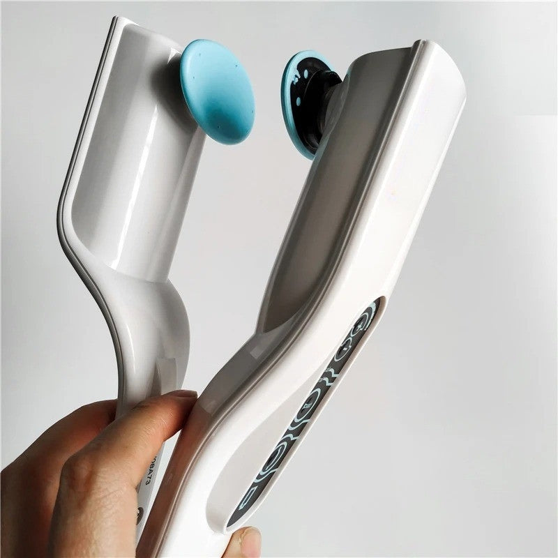 White reflex stimulator showing two blue pads and curved body design