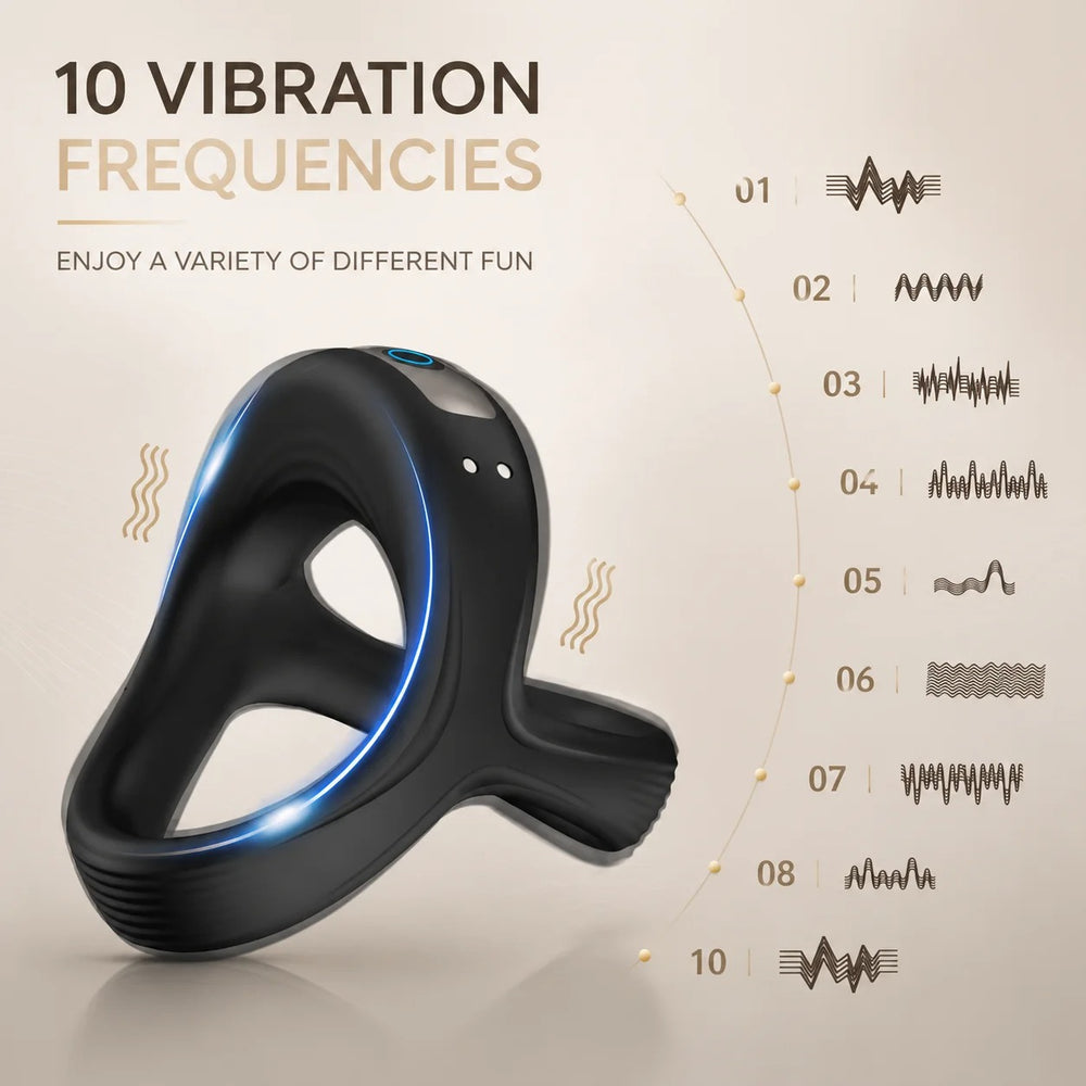 Black silicone ring massager with blue light ring detail and textured grip
