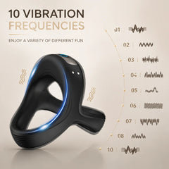 Black silicone ring massager with blue light ring detail and textured grip