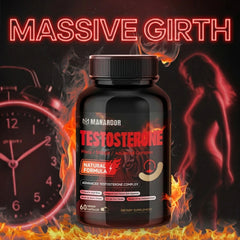 Testosterone support supplement bottle with black cap and red 'TESTOSTERONE' label