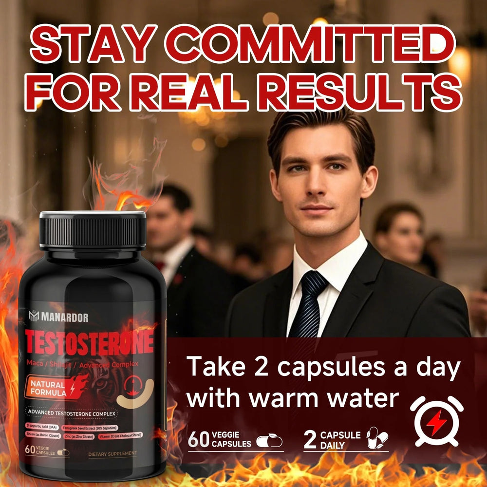 Testosterone support supplement bottle with black cap and red 'TESTOSTERONE' label