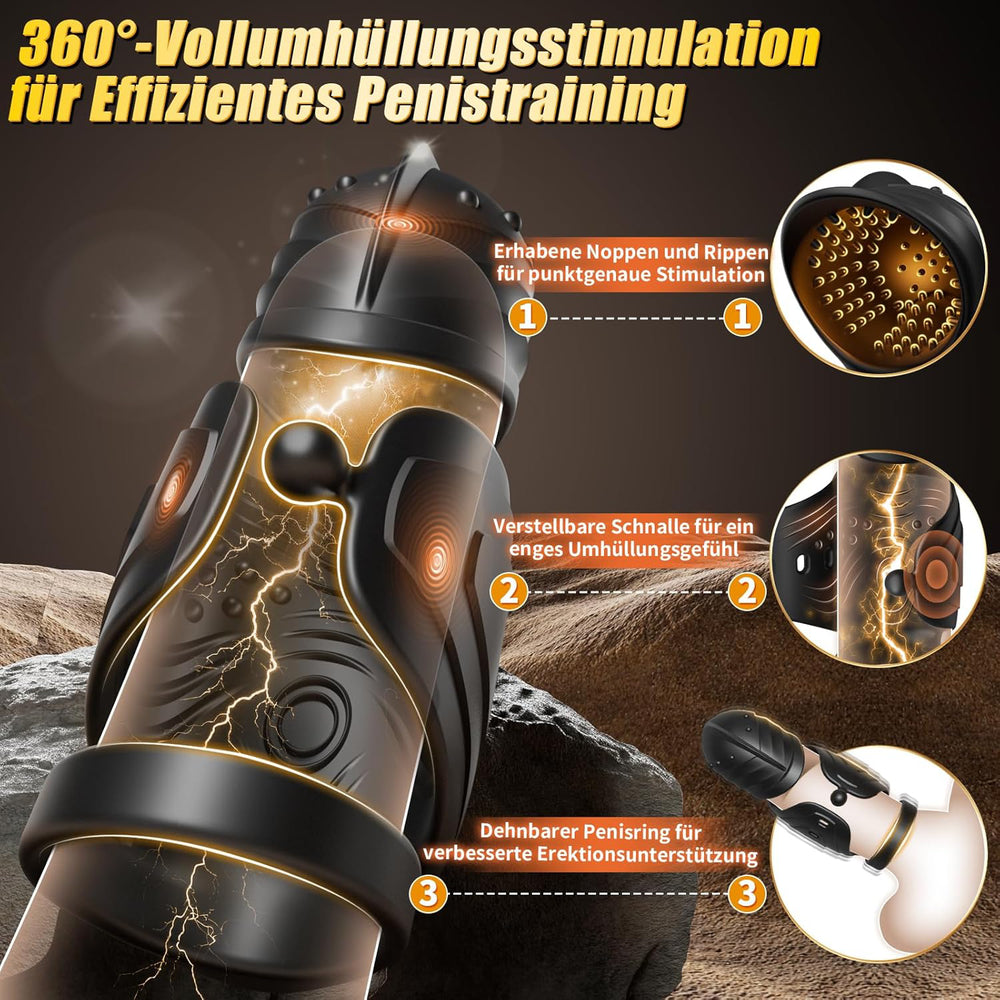 Black handheld massager with glowing vibration accents and circular head