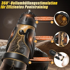 Black handheld massager with glowing vibration accents and circular head