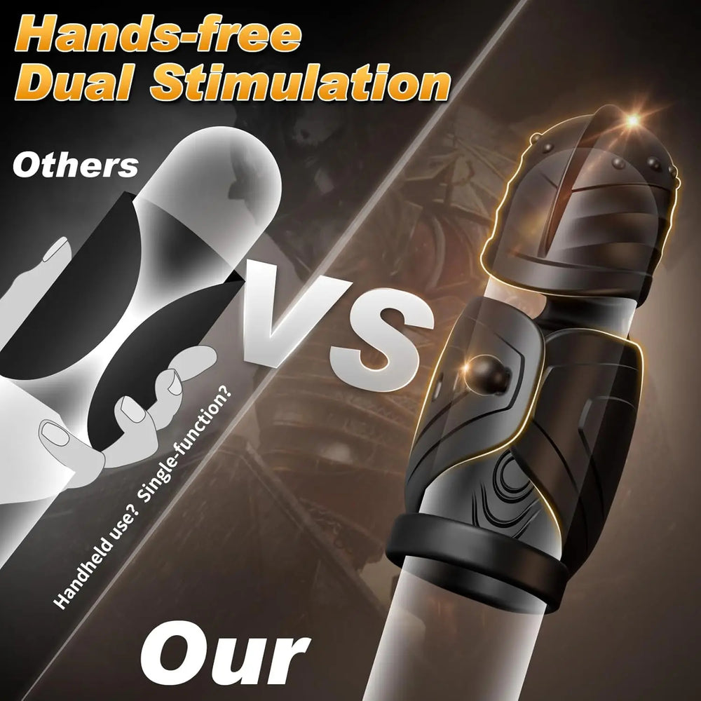 Black dual stimulation trainer with side grip band and gold-lit contact pads